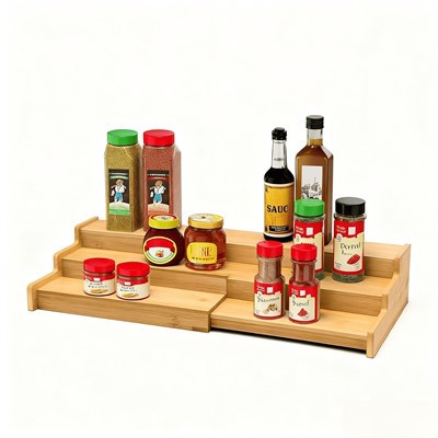 3 Tier Expandable Bamboo Spice Rack -arrangør